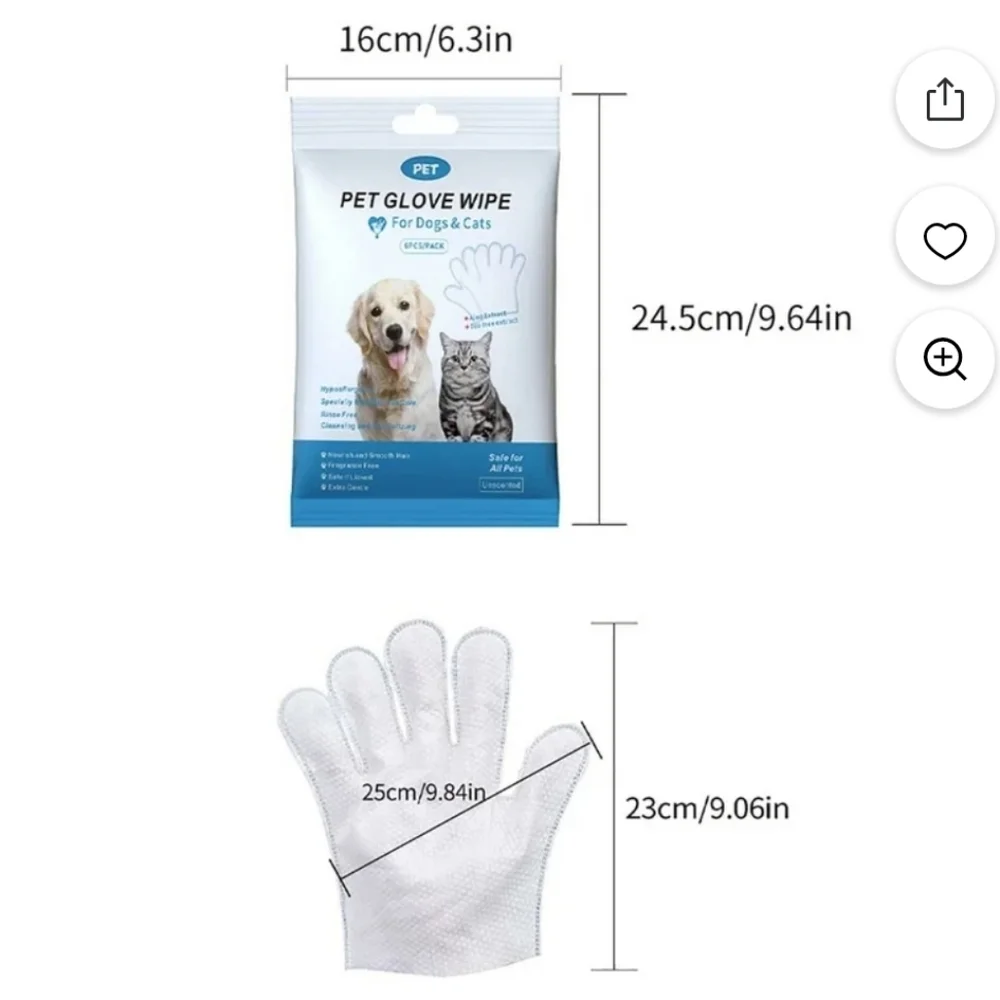 New Pet Glove Wipe for Dogs & Cats 2 Packs Of 6 Hypoallergenic W/ Aloe Extract